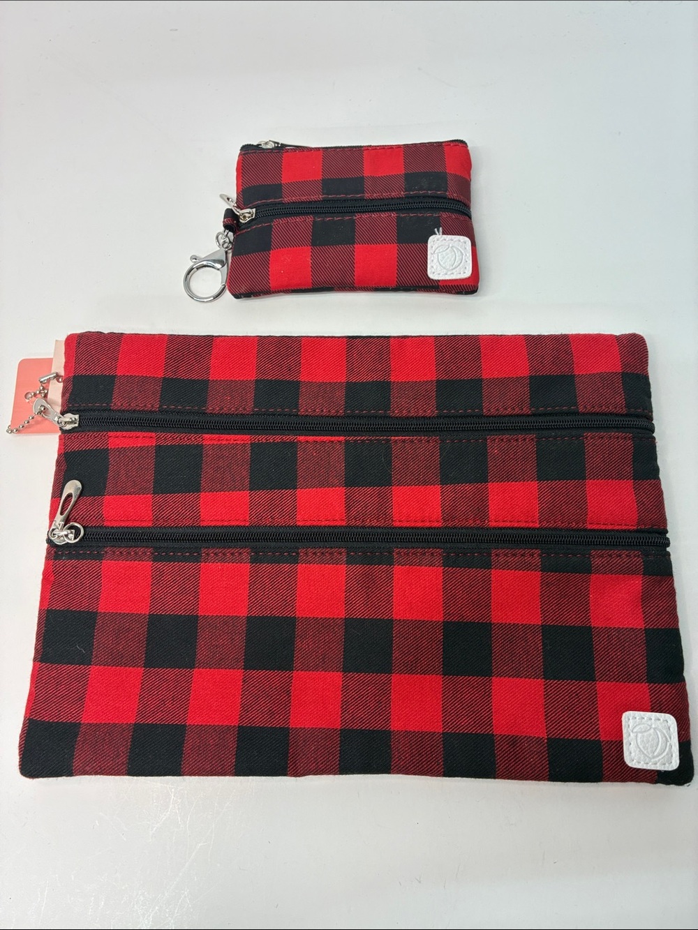 💜Red & Black Buffalo Plaid Zip Pouch Set